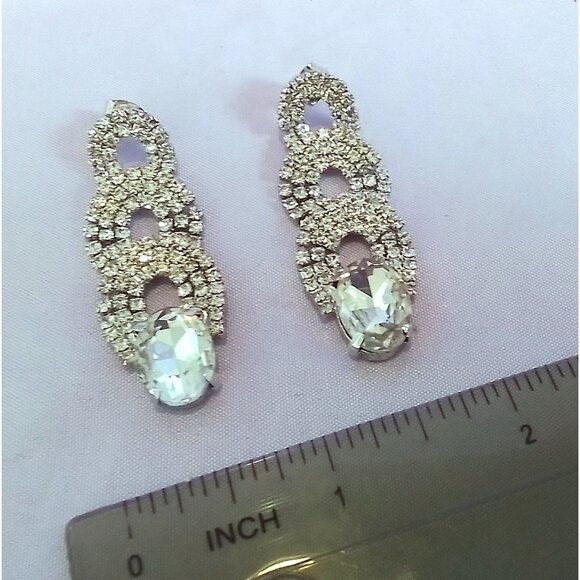 Vintage Rhinestone & Crystal Drop Earrings Pierced - Picture 4 of 4